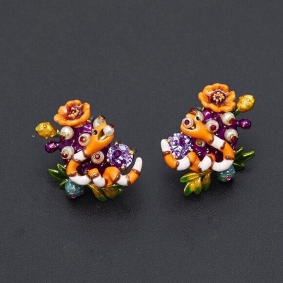 LES NEREIDES SNAKES gold tone earrings enamel - Picture 4 of 4